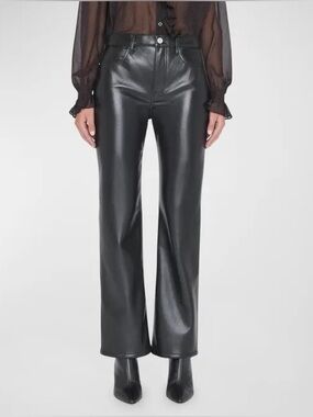 FRAME Le Jane Crop Leather Pants 26 Black Straight leg Designer Recycled Leather
